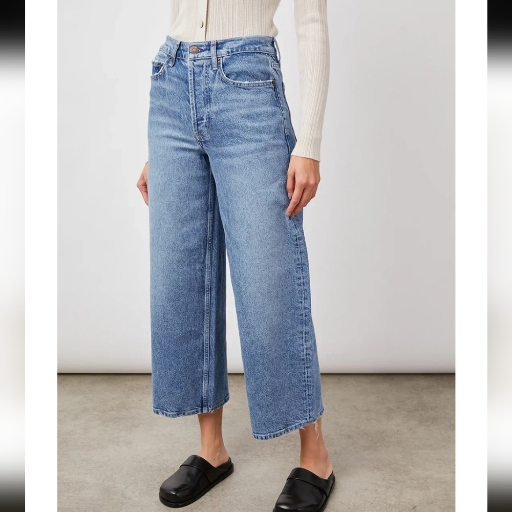 Rails denim The Getty crop high-rise Wide Leg jeans button fly geranium wash 32.